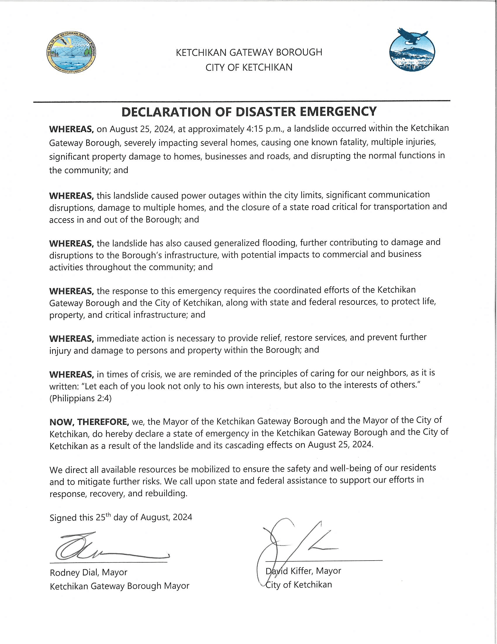 Disaster Declaration Landslide