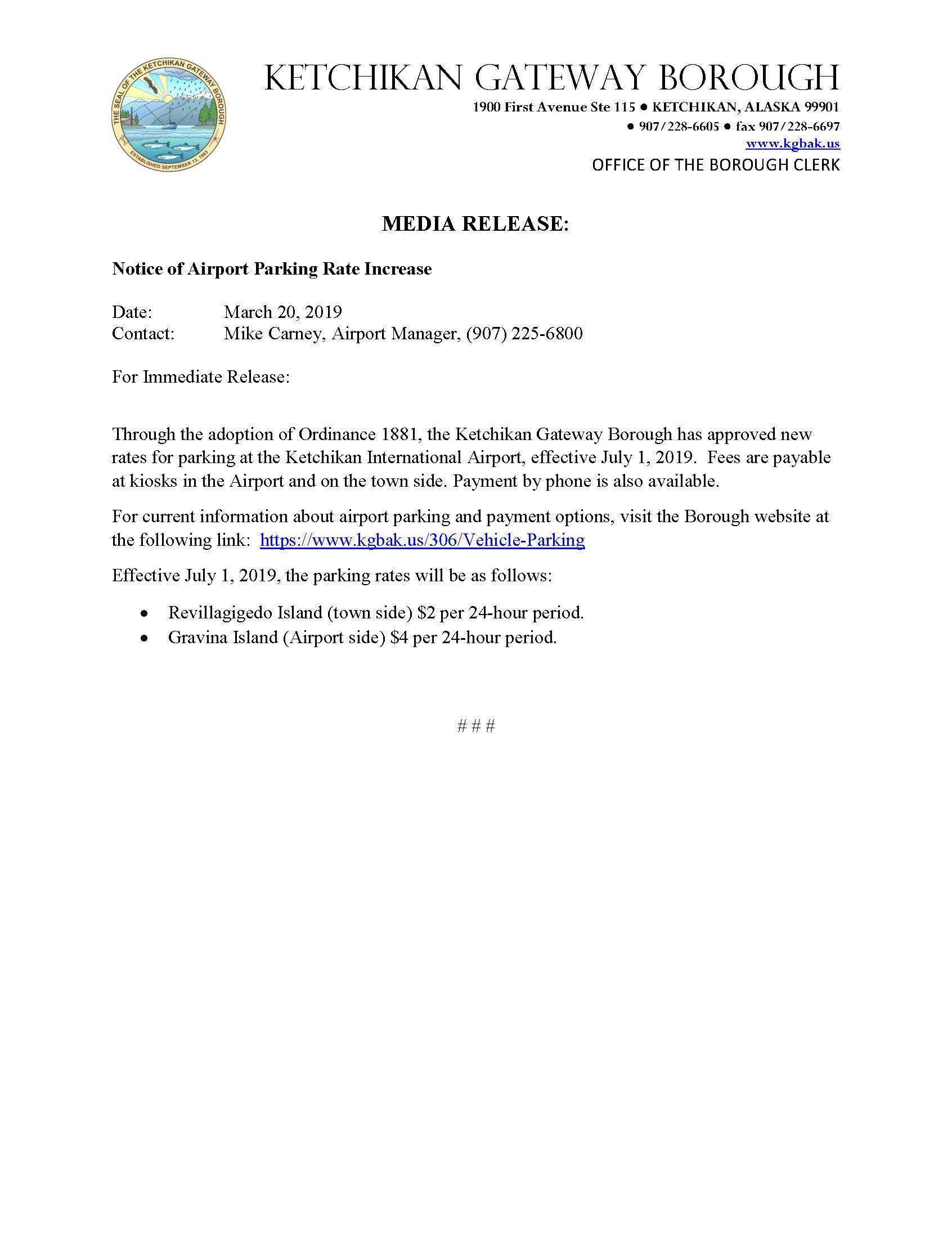 Media Release - Airport Parking Rate Increase