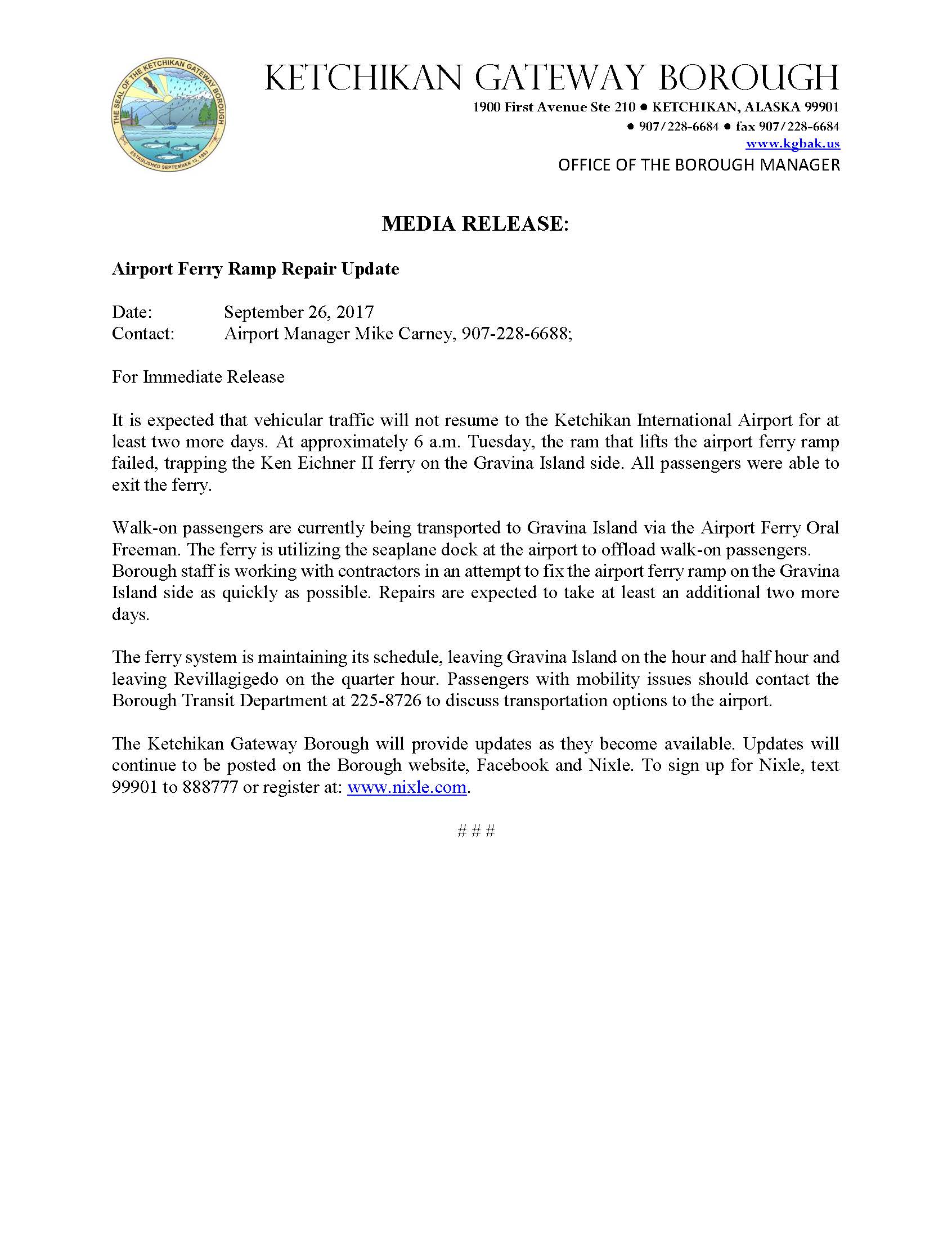 Media Release - Airport Ramp Repair Update