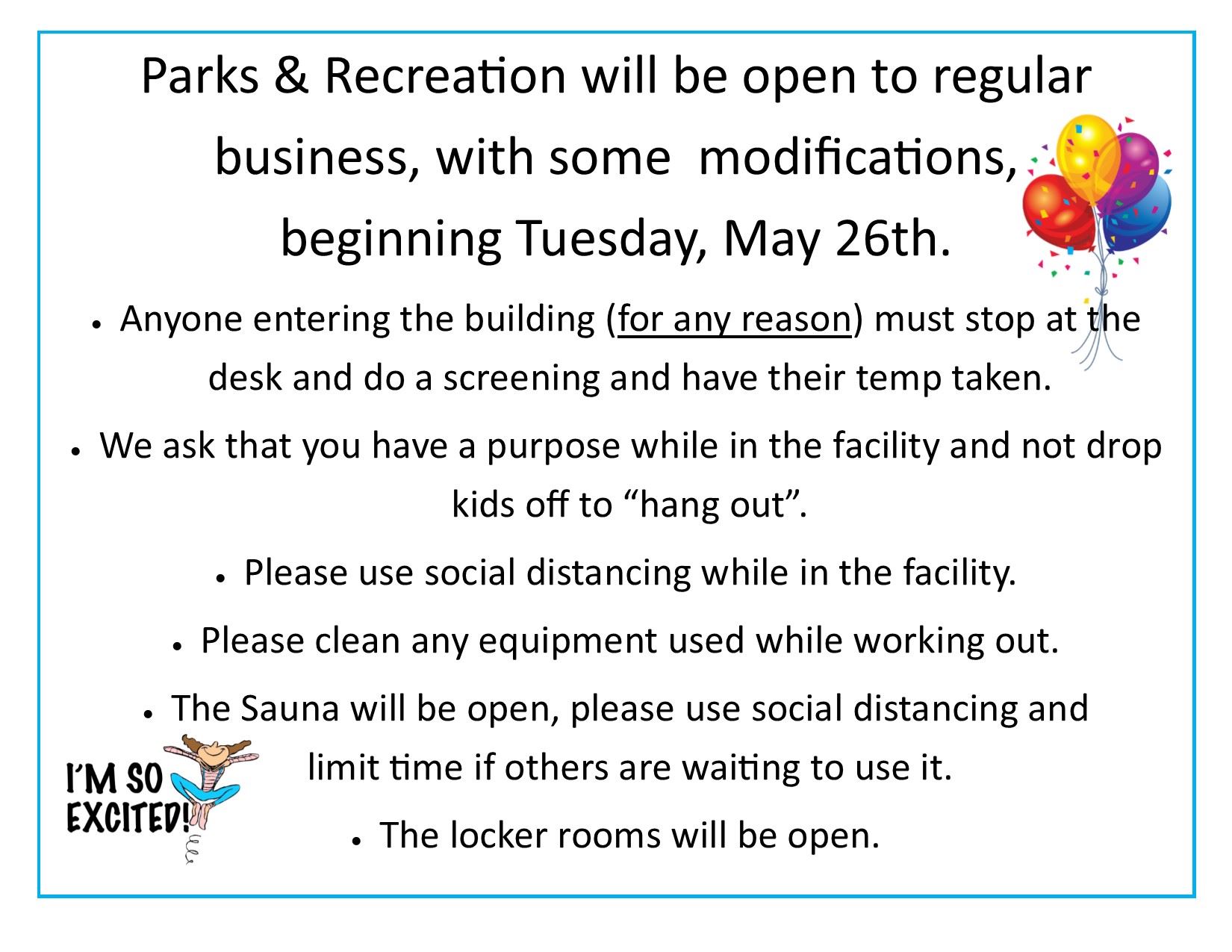 Parks and Rec Phase 3-4 starting Tuesday 5.26